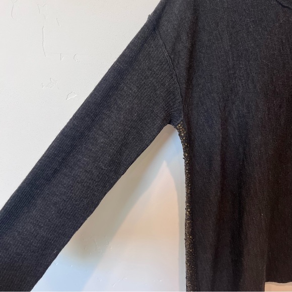 Eileen Fisher NWT 100% Merino Wool Gray Long Sleeve Top Size Medium Sequin - Picture 4 of 10